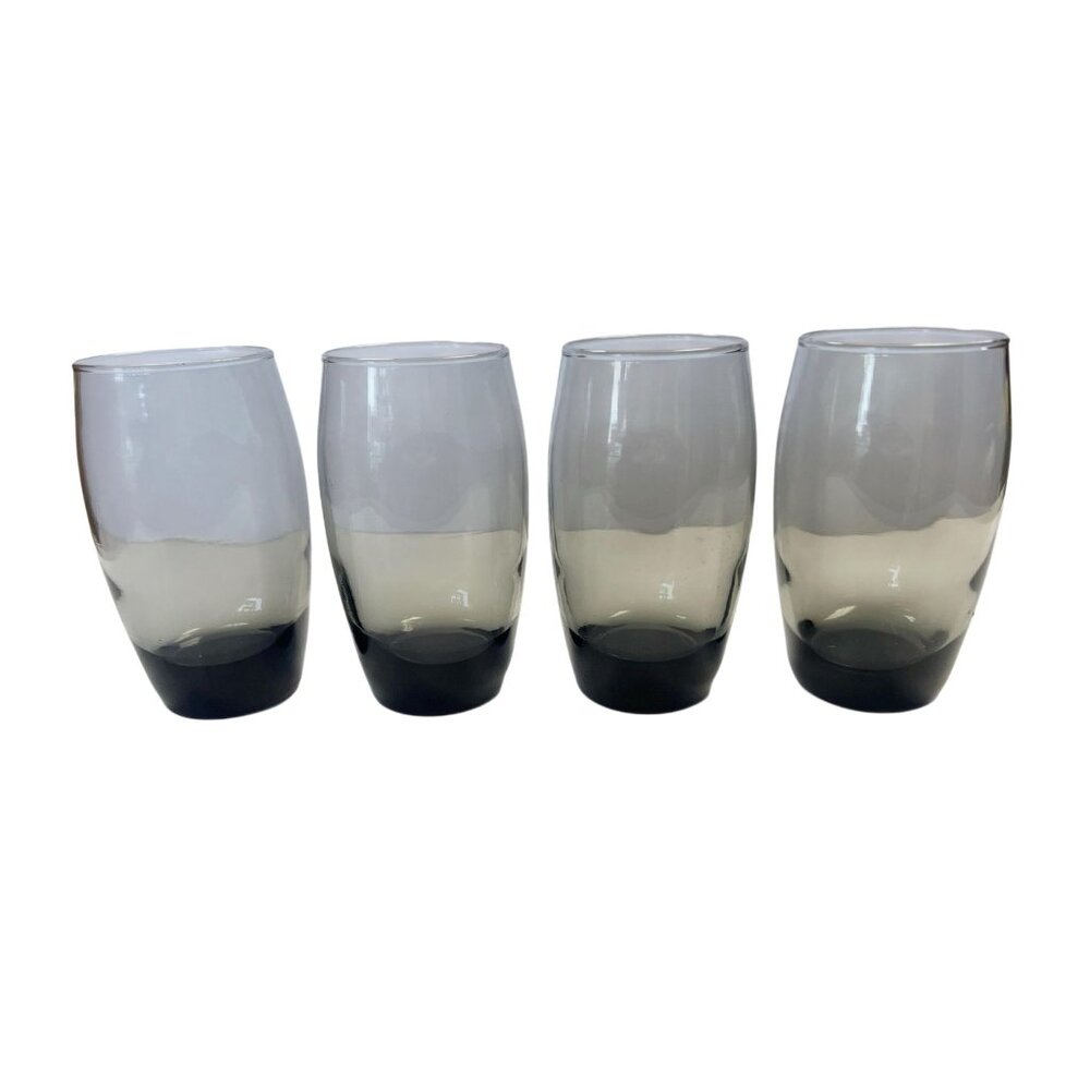 Drinking Water Ice Tea Glasses Roly Polly Grey Smoke Set 4 Vintage Ombre Heavy - Picture 2 of 8
